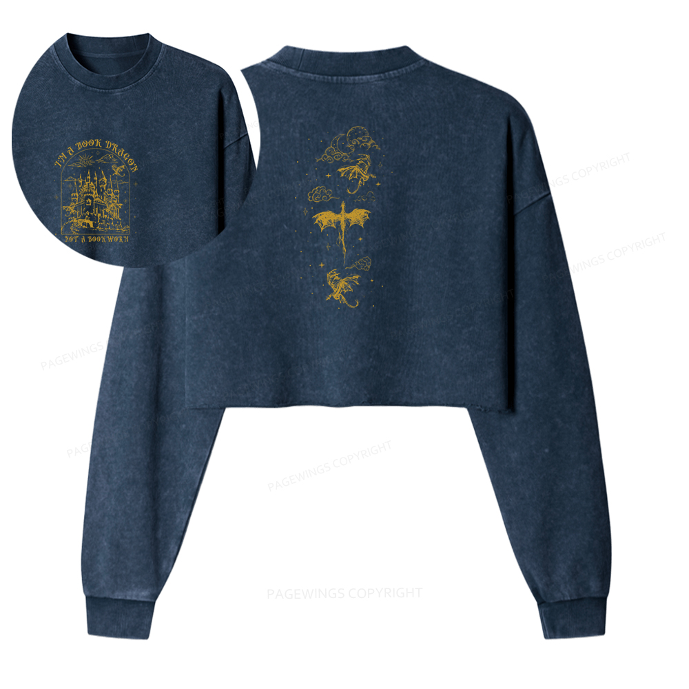Pagewings I'm Not A Bookworm I'm A Book Dragon Women Washed Crop Sweatshirt