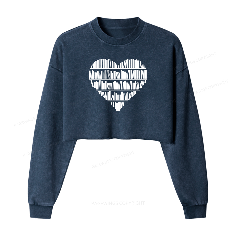 Pagewings Book Lover Women Washed Crop Sweatshirt