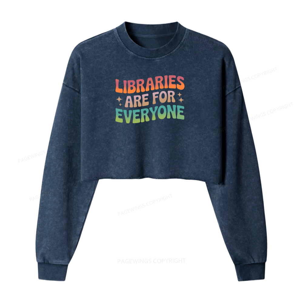 Pagewings Libraries Are For Everyone Women Washed Crop Sweatshirt