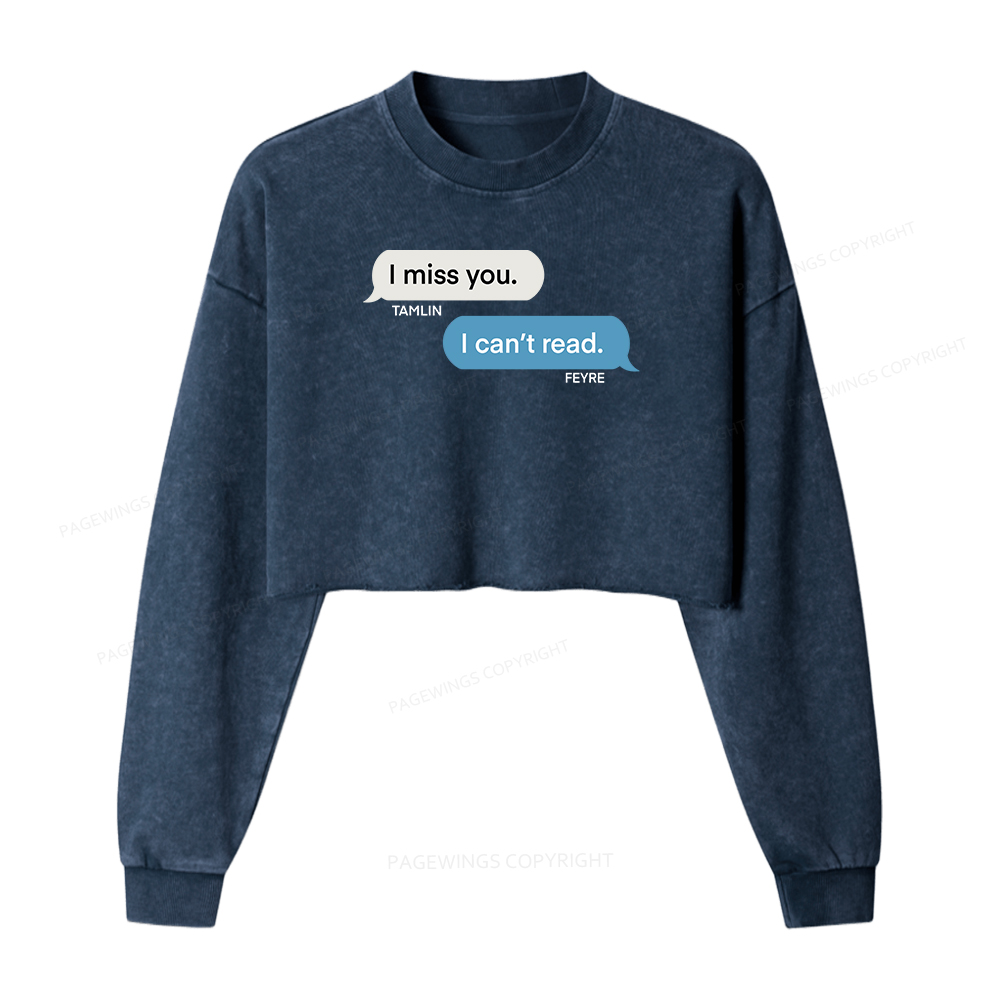 Pagewings Fantasy I Can’t Read Women Washed Crop Sweatshirt