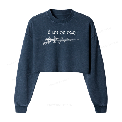Pagewings I Am No Man Women Washed Crop Sweatshirt