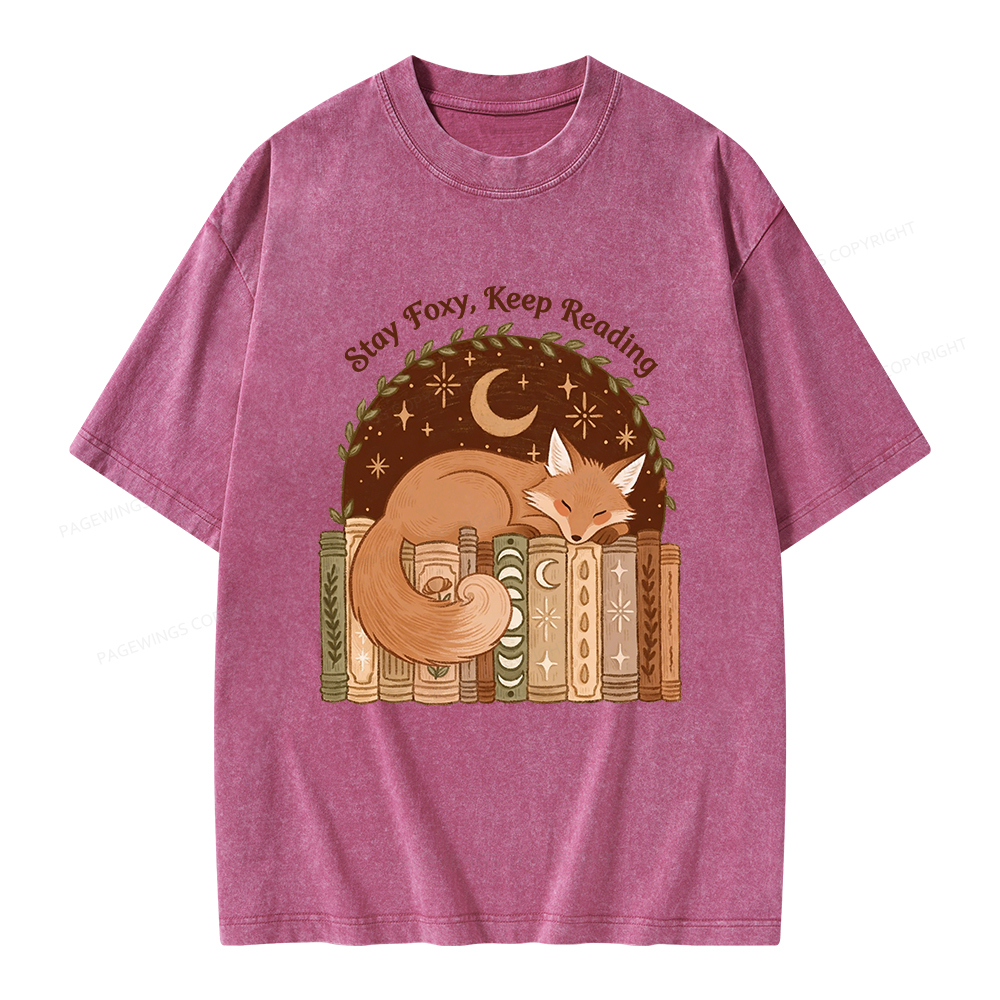 Pagewings Stay Foxy Keep Reading Unisex Washed T-shirt