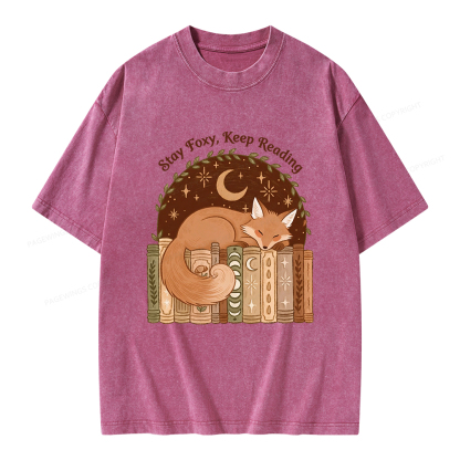 Pagewings Stay Foxy Keep Reading Unisex Washed T-shirt