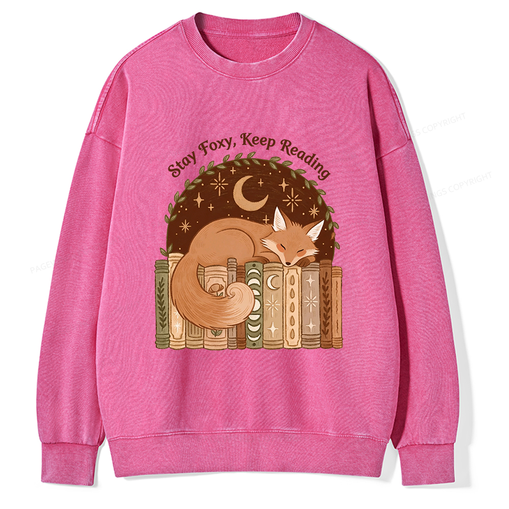 Pagewings Stay Foxy Keep Reading Unisex Washed Sweatshirt