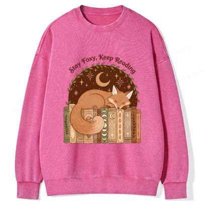 Pagewings Stay Foxy Keep Reading Unisex Washed Sweatshirt