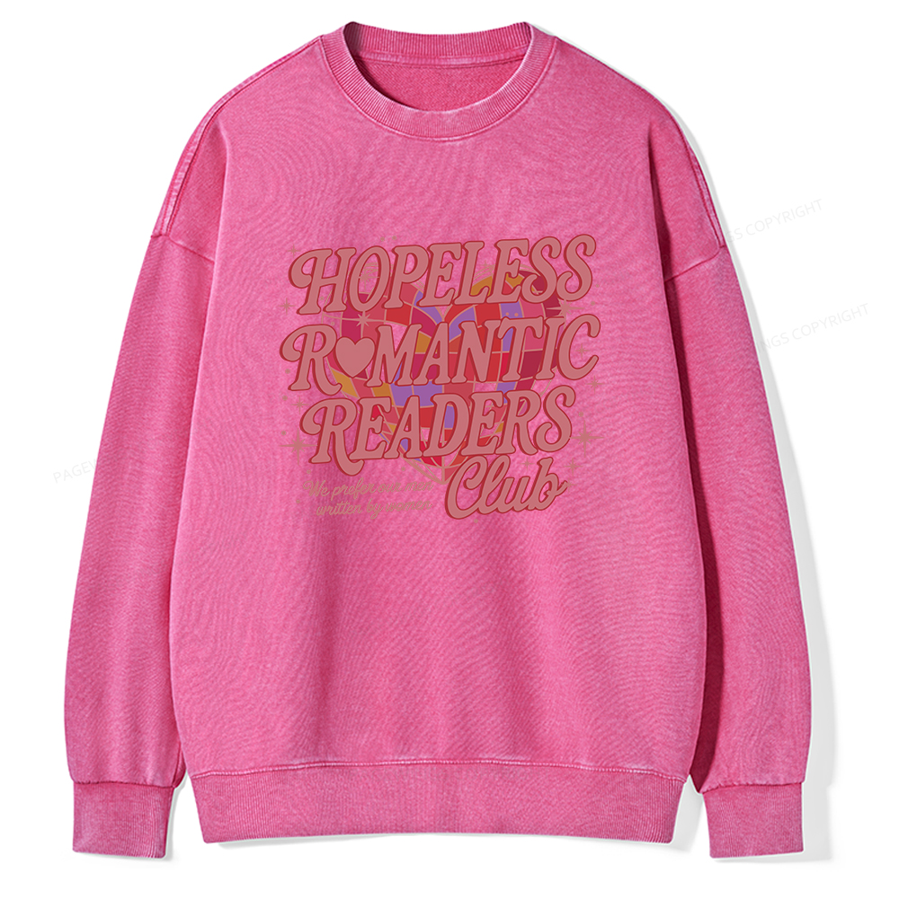 Pagewings Hopeless Romantic Readers Club Unisex Washed Sweatshirt