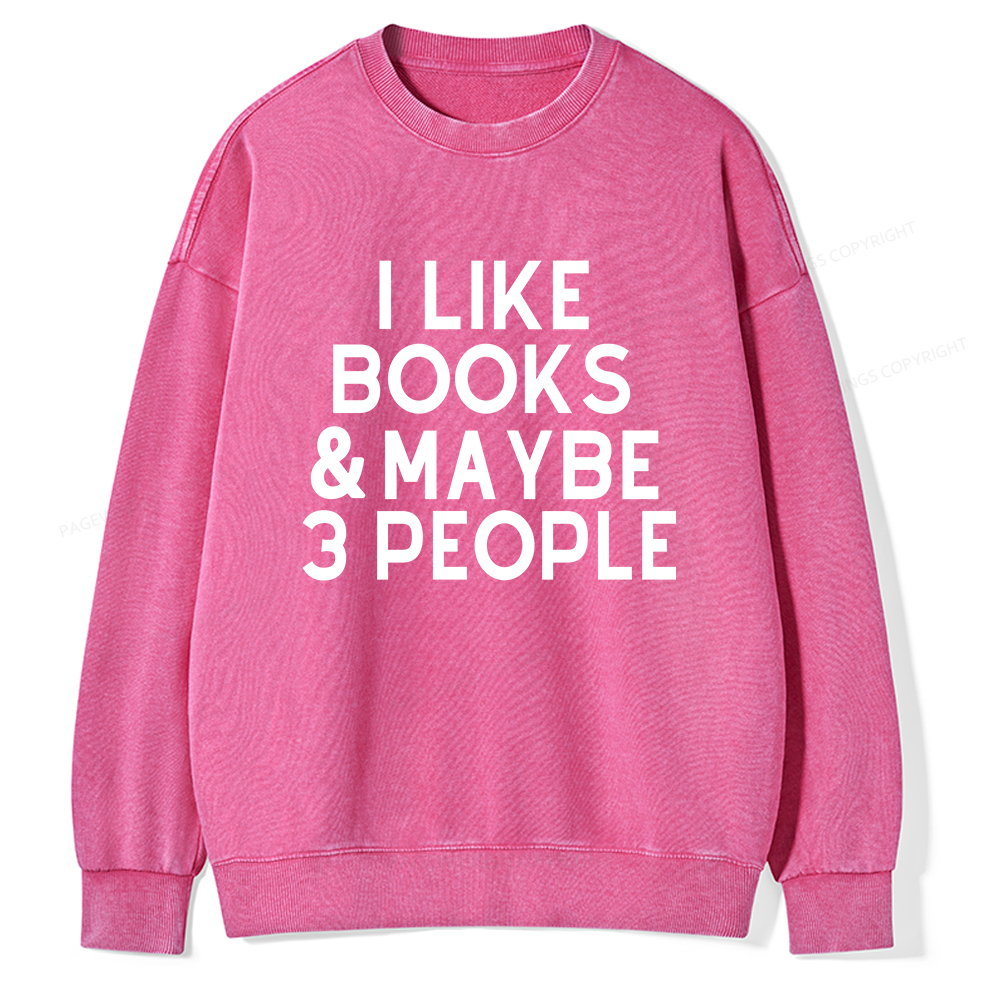 Pagewings I Like Books And 3 People Unisex Washed Sweatshirt