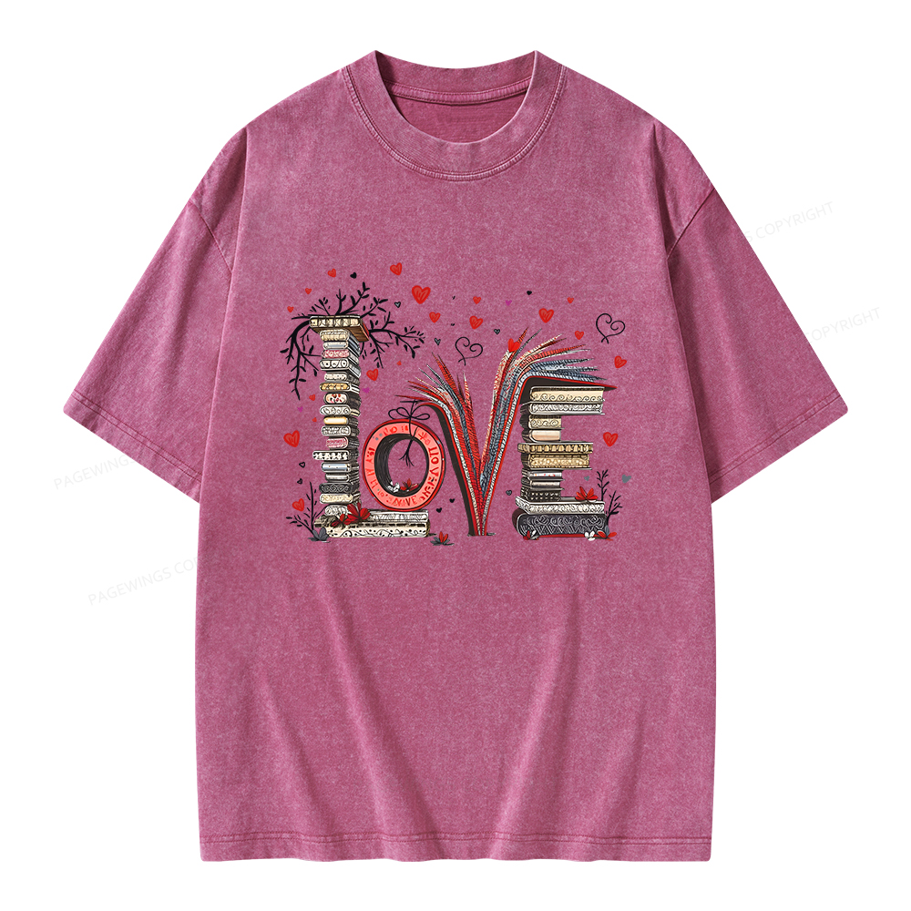Pagewings Love Books Unisex Washed T-shirt