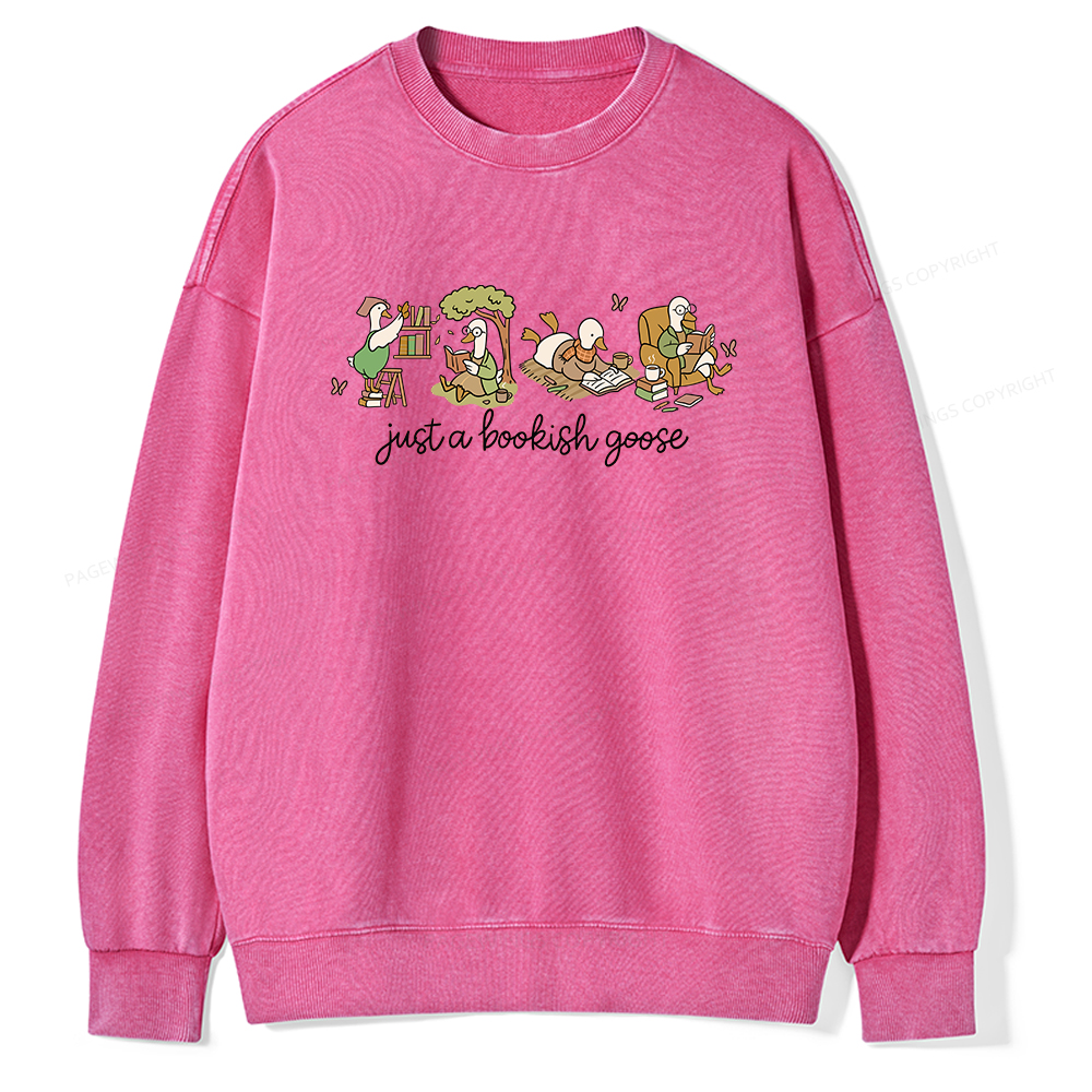 Pagewings Just a Bookish Goose Unisex Washed Sweatshirt