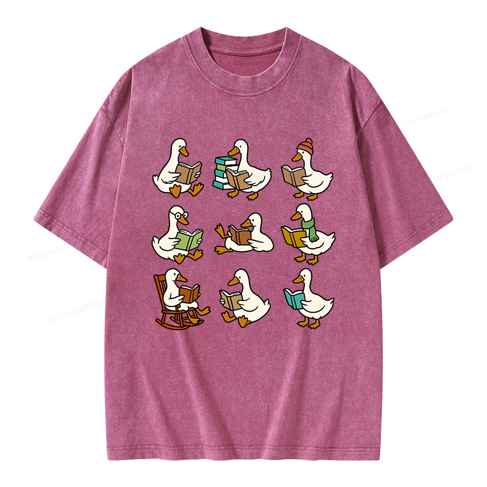 Pagewings Cute Goose Reading Unisex Washed T-shirt