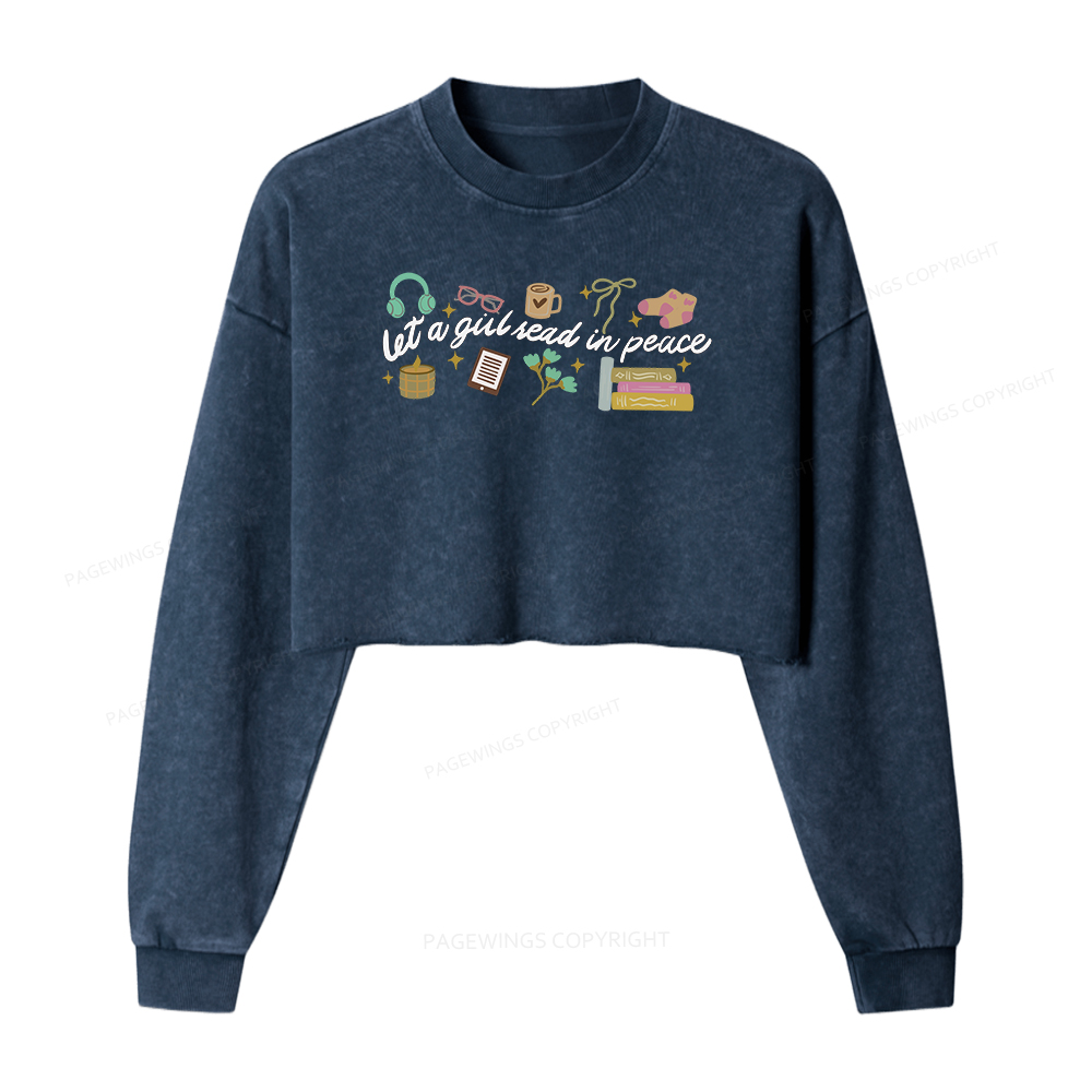 Pagewings Let a Girl Read in Peace Women Washed Crop Sweatshirt