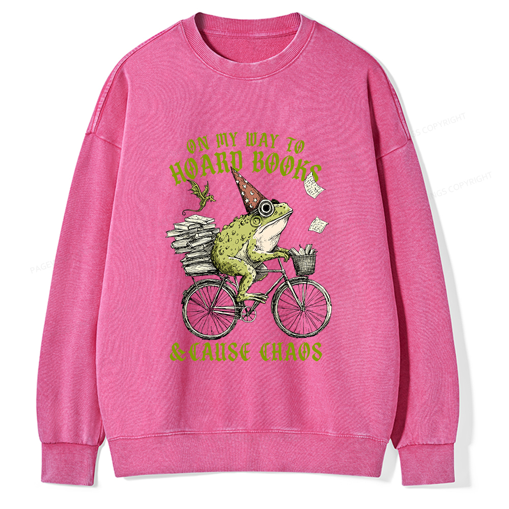 Pagewings On My Way To Hoard Books Unisex Washed Sweatshirt