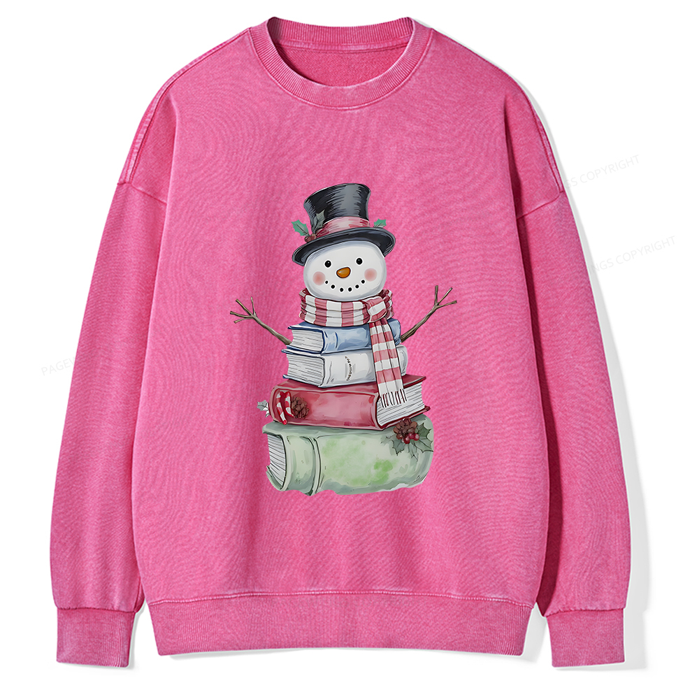 Pagewings Snowman Book Unisex Washed Sweatshirt