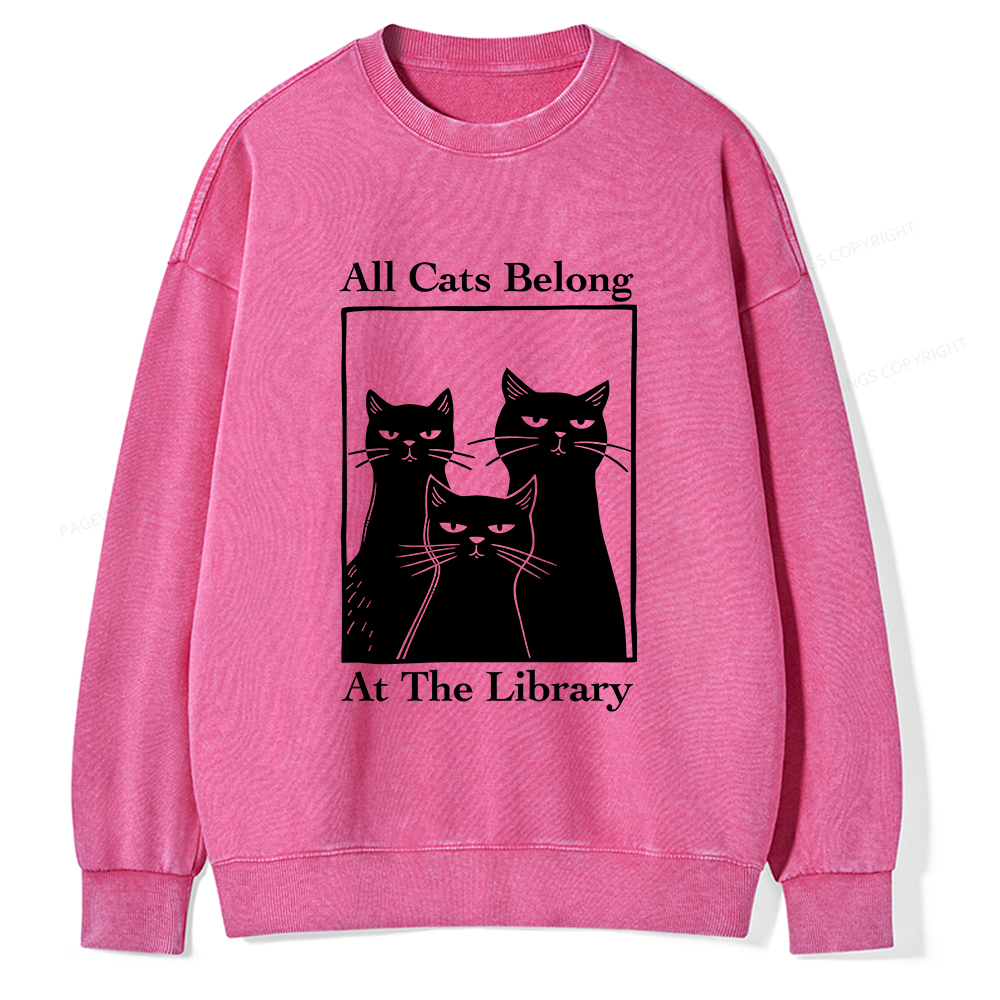 Pagewings All Cats Belong At The Library Unisex Washed Sweatshirt