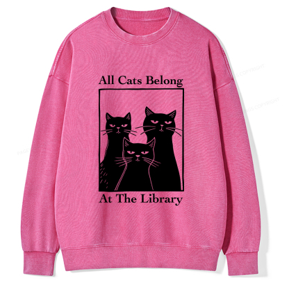 Pagewings All Cats Belong At The Library Unisex Washed Sweatshirt
