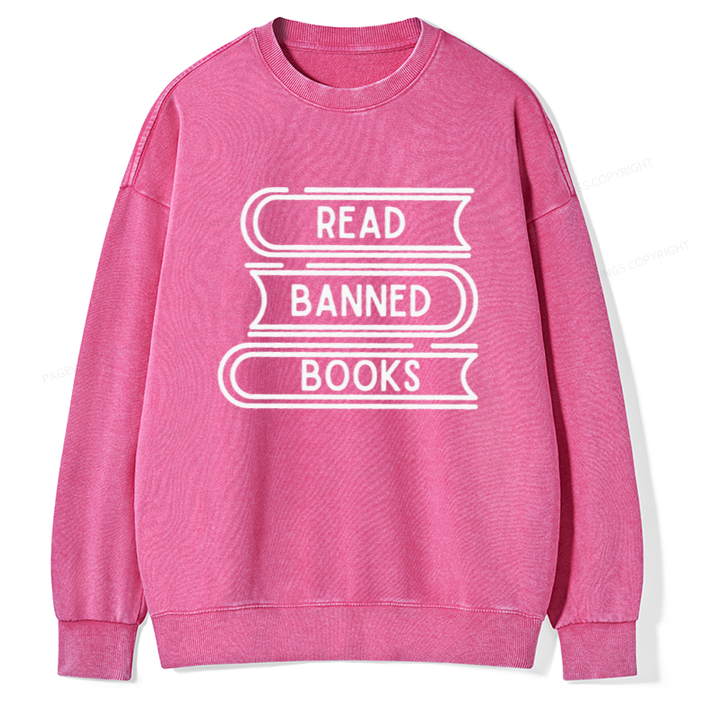 Pagewings Read Banned Books Stack Unisex Tee Unisex Washed Sweatshirt