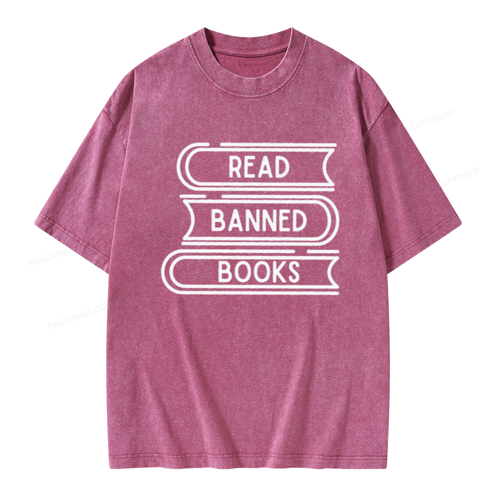 Pagewings Read Banned Books Stack Unisex Tee Unisex Washed T-shirt