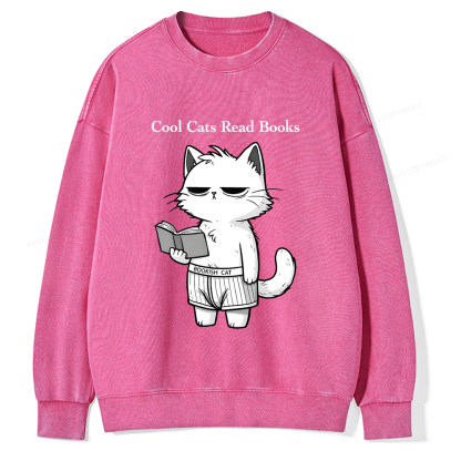 Pagewings Cool Cats Read Books Unisex Washed Sweatshirt