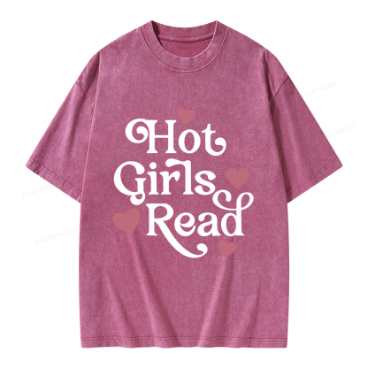 Pagewings Hot Girls Read Unisex Washed T-shirt