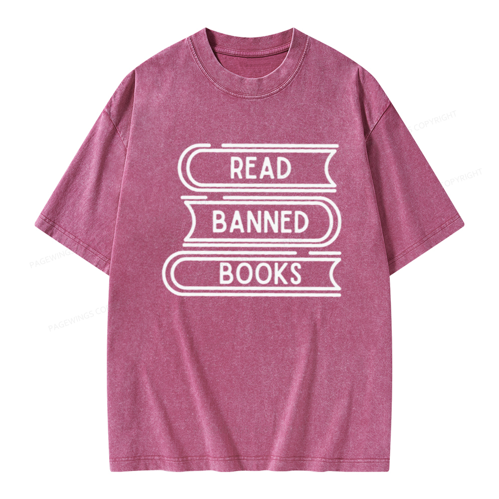 Pagewings Read Banned Books Stack Unisex Tee Unisex Washed T-shirt