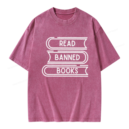 Pagewings Read Banned Books Stack Unisex Tee Unisex Washed T-shirt