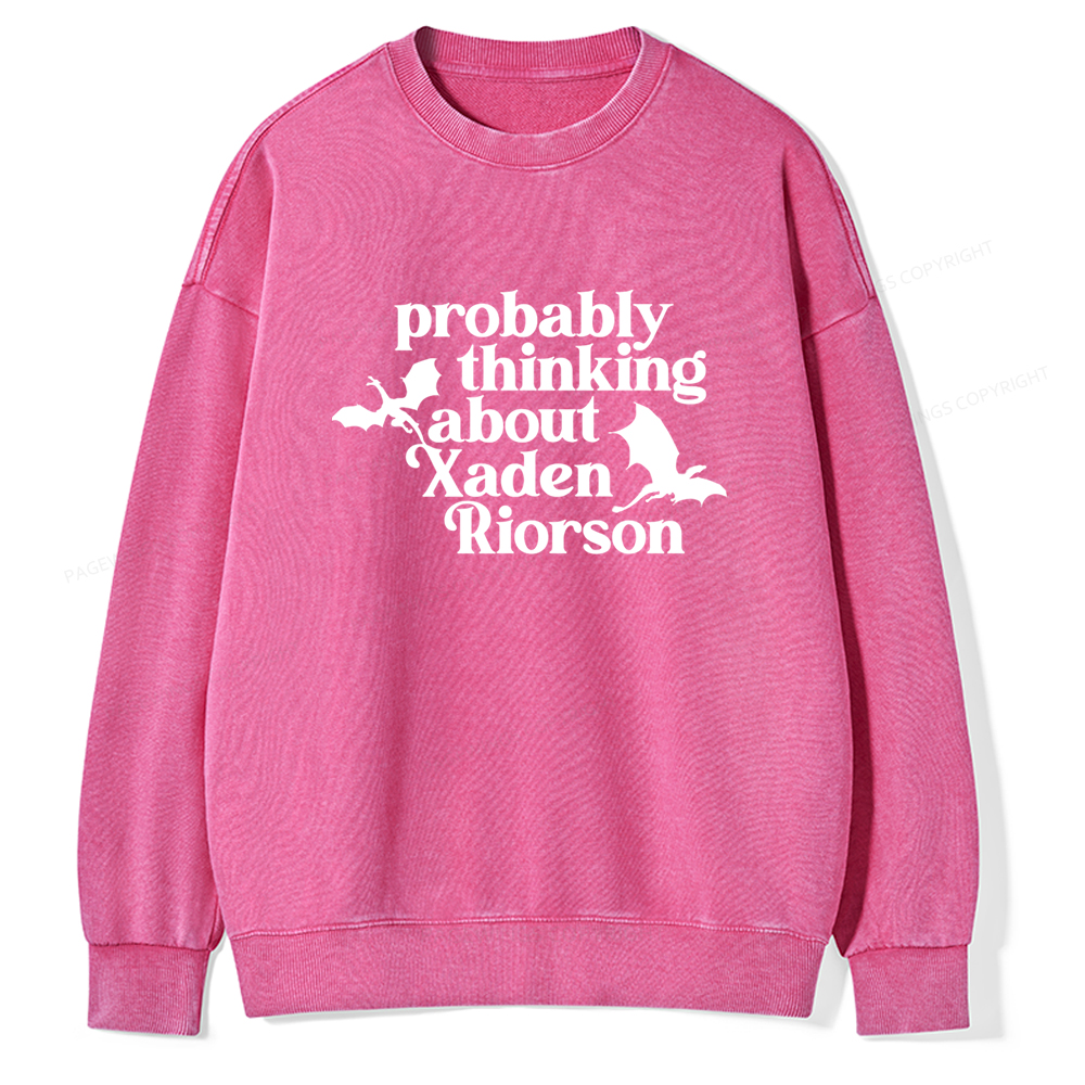 Pagewings Probably Thinking About Xaden Riorson Unisex Washed Sweatshirt