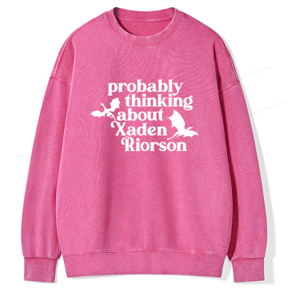Pagewings Probably Thinking About Xaden Riorson Unisex Washed Sweatshirt