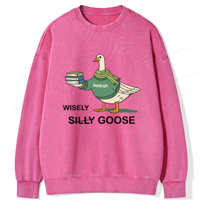 Pagewings Wisely Silly Goose  Unisex Washed Sweatshirt