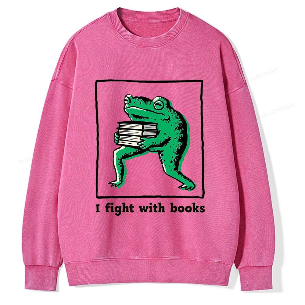 Pagewings I Fight With Books Unisex Washed Sweatshirt
