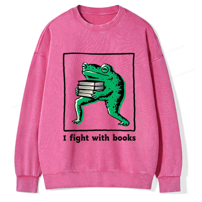 Pagewings I Fight With Books Unisex Washed Sweatshirt
