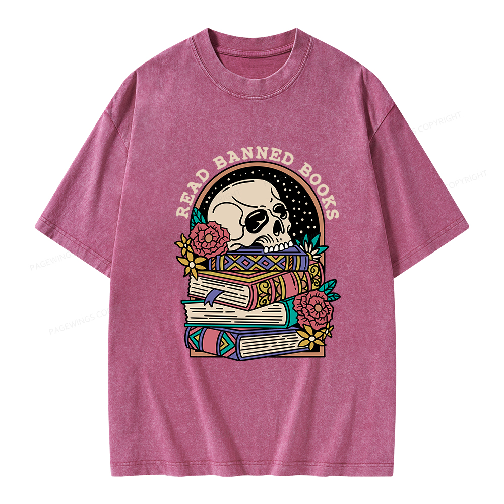 Pagewings Read Banned Book Floral Unisex Tee Unisex Washed T-shirt