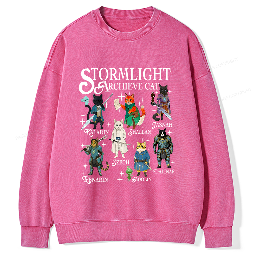 Pagewings Cat Characters Unisex Washed Sweatshirt