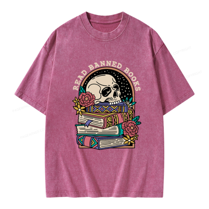 Pagewings Read Banned Book Floral Unisex Tee Unisex Washed T-shirt