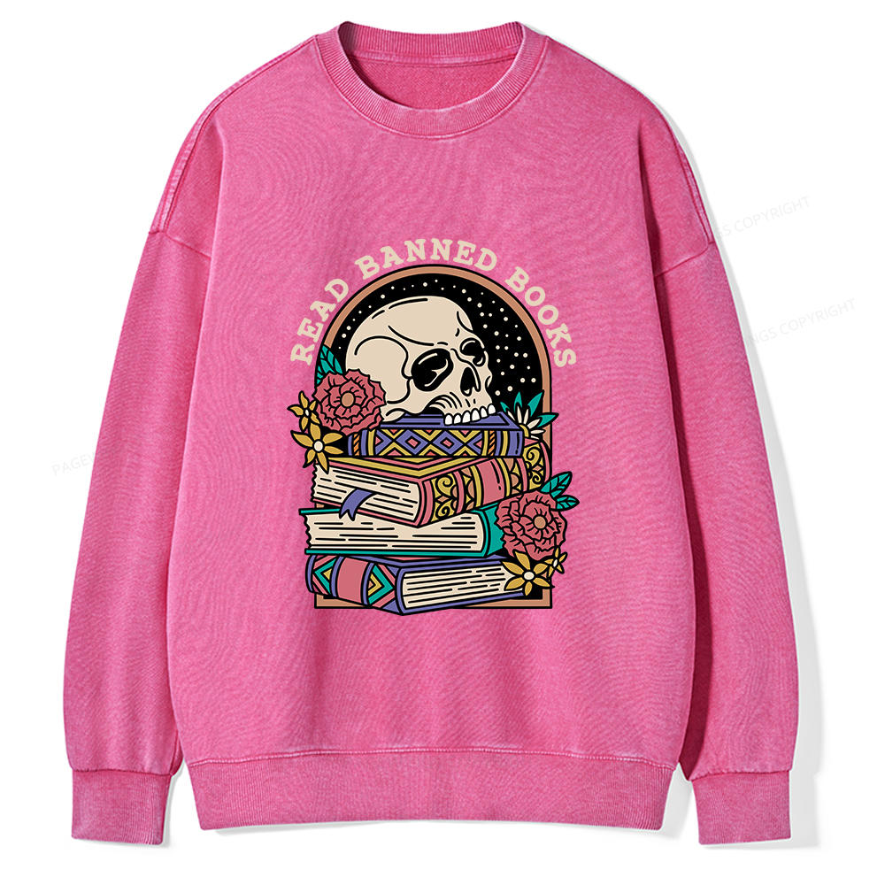 Pagewings Read Banned Book Floral Unisex Tee Unisex Washed Sweatshirt