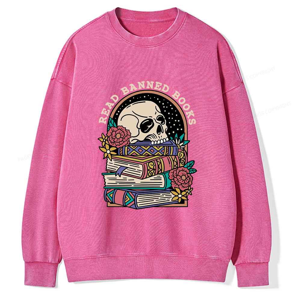 Pagewings Read Banned Book Floral Unisex Tee Unisex Washed Sweatshirt