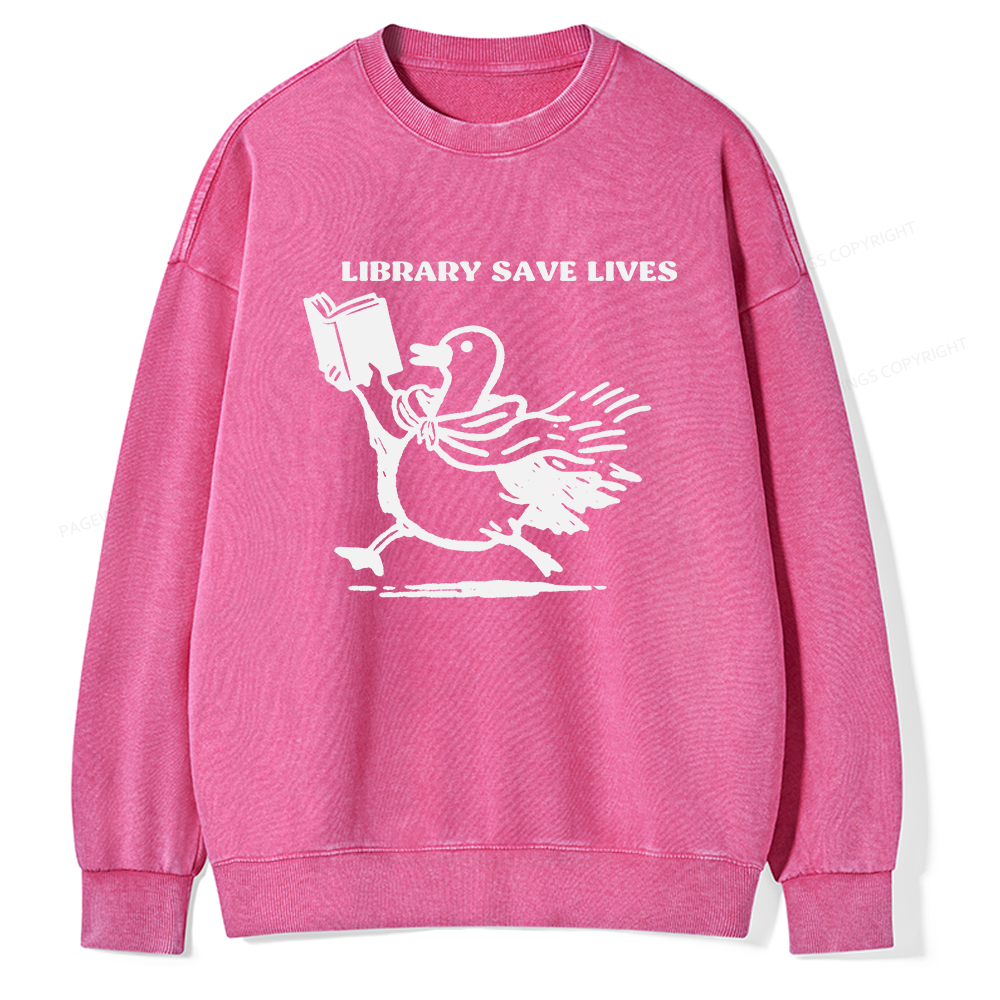 Pagewings Library Save Lives Unisex Washed Sweatshirt