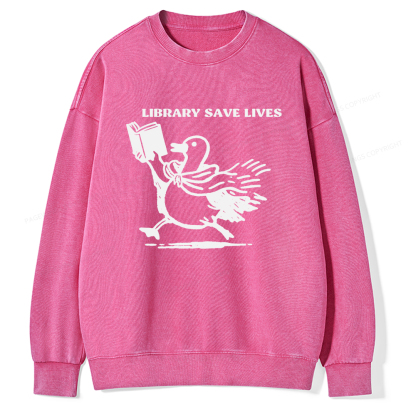 Pagewings Library Save Lives Unisex Washed Sweatshirt