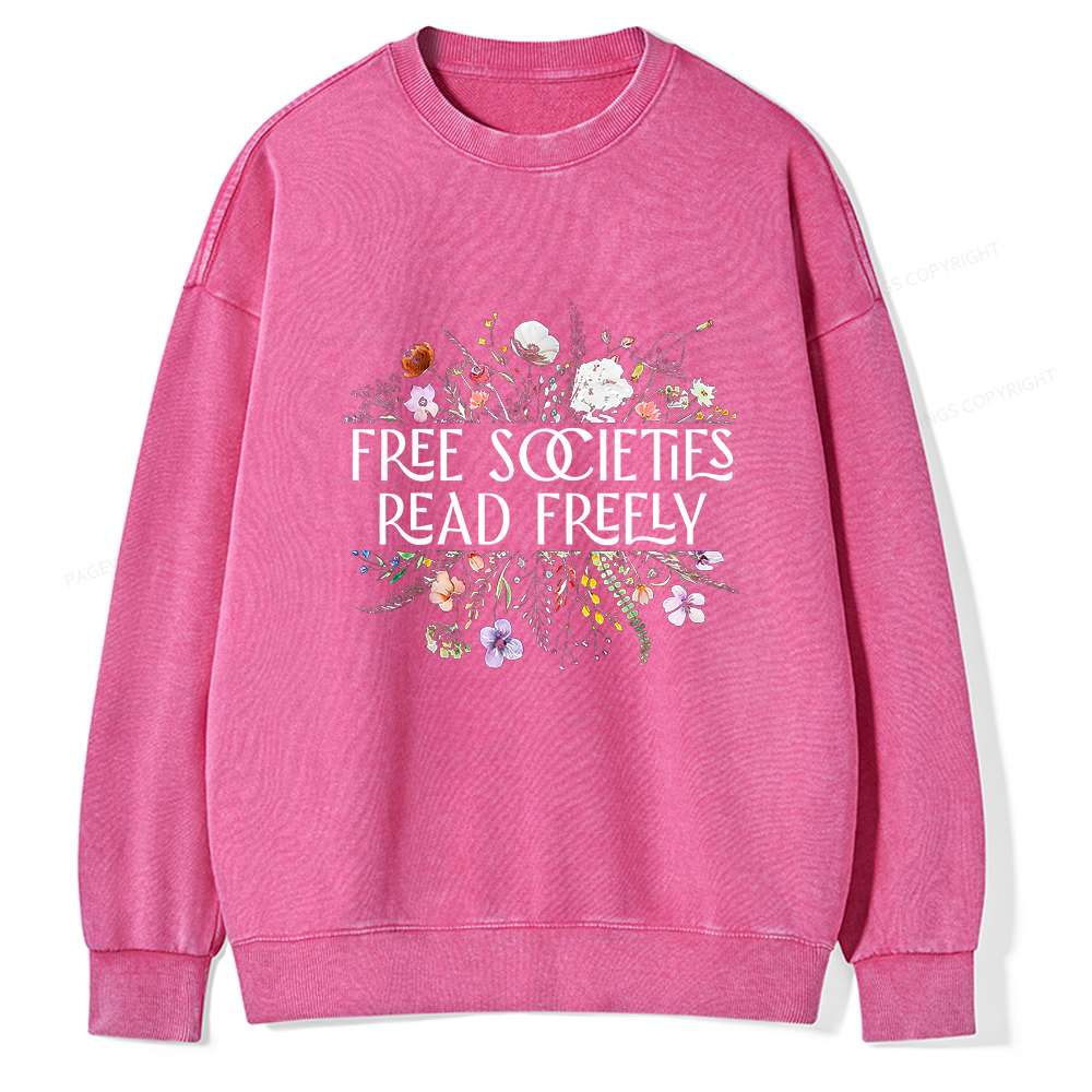 Pagewings Free Societies Read Freely Unisex Washed Sweatshirt