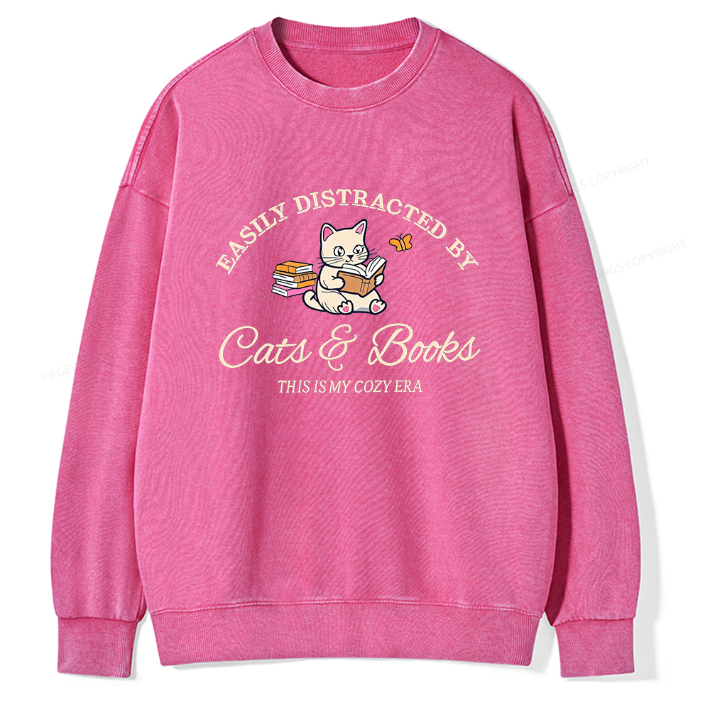 Pagewings Cats and Books Unisex Washed Sweatshirt