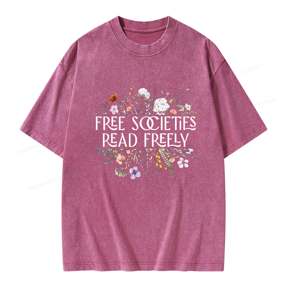 Pagewings Free Societies Read Freely Unisex Washed T-shirt