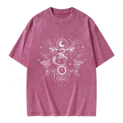 Pagewings Fantasy Dragon Moon Unisex Washed T-shirt