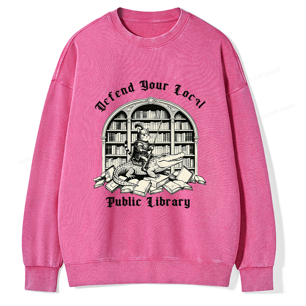 Pagewings Defend Your Local Public Library Unisex Washed Sweatshirt