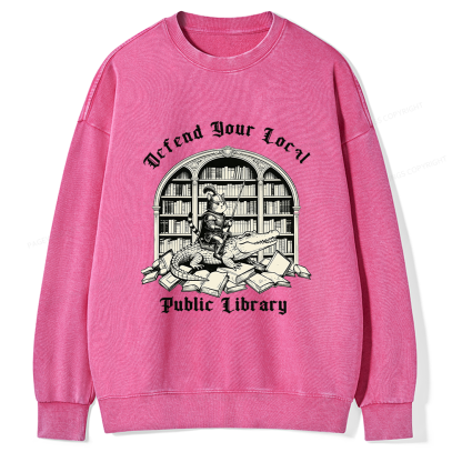 Pagewings Defend Your Local Public Library Unisex Washed Sweatshirt