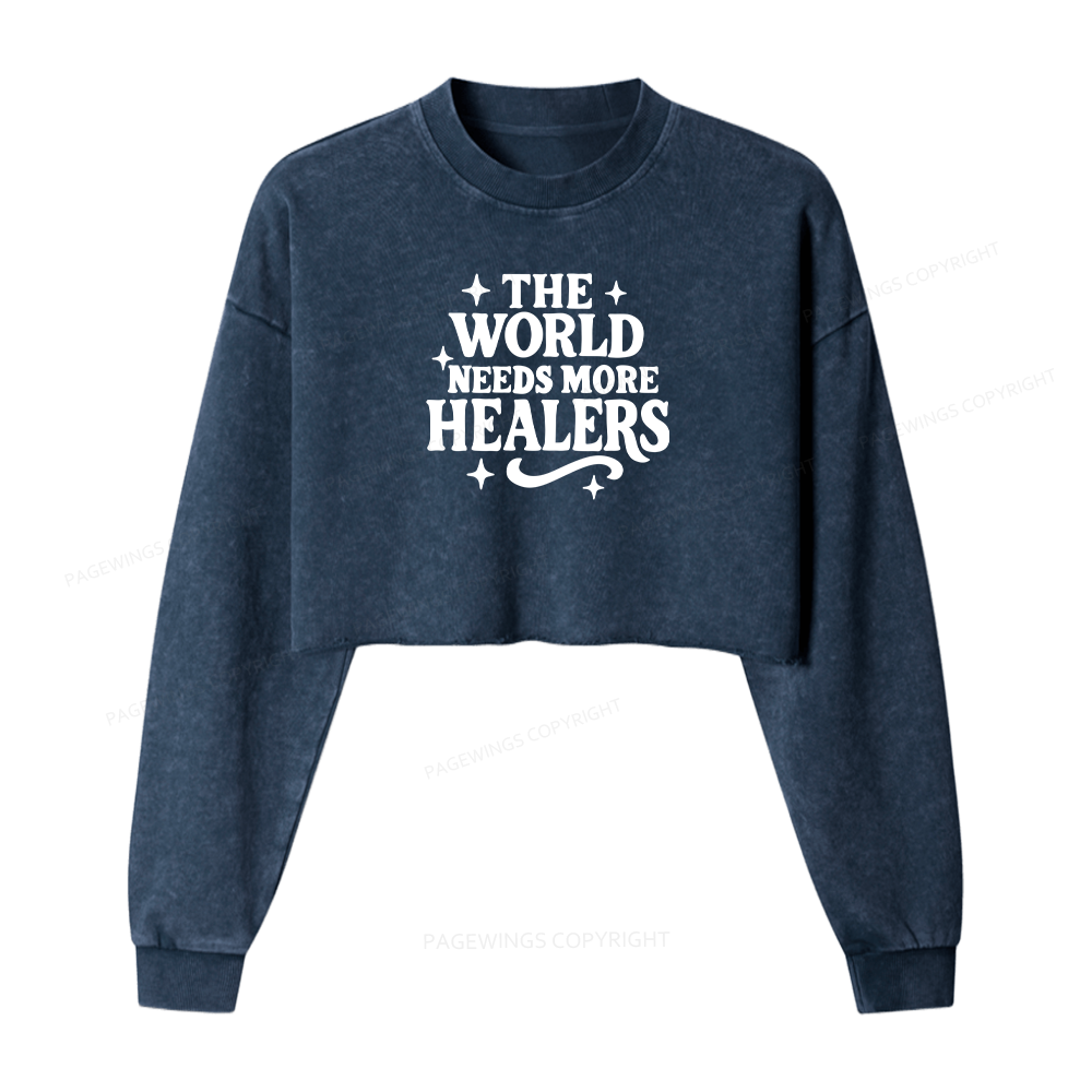 Pagewings Nurse Badge Reel Washed Crop Sweatshirt