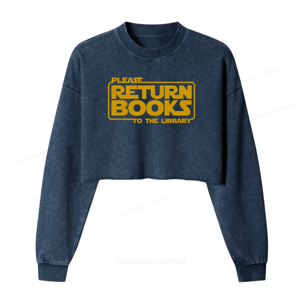 Pagewings Please Return Books To The Library Washed Crop Sweatshirt