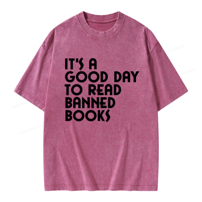 Pagewings It's A Good Day To Read Banned Books Unisex Washed T-shirt