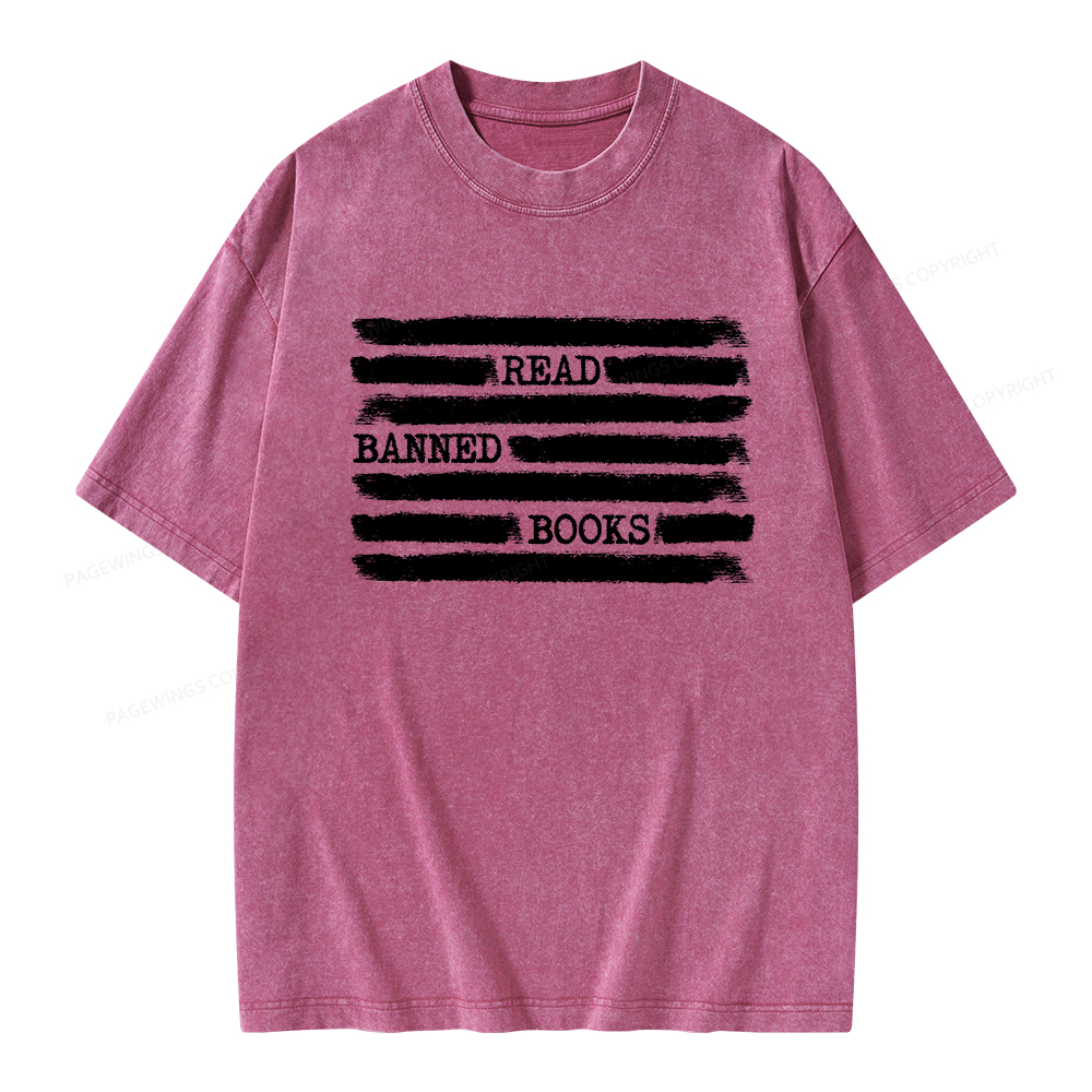 Pagewings Read Banned Books Bookworm Librarian Unisex Washed T-shirt