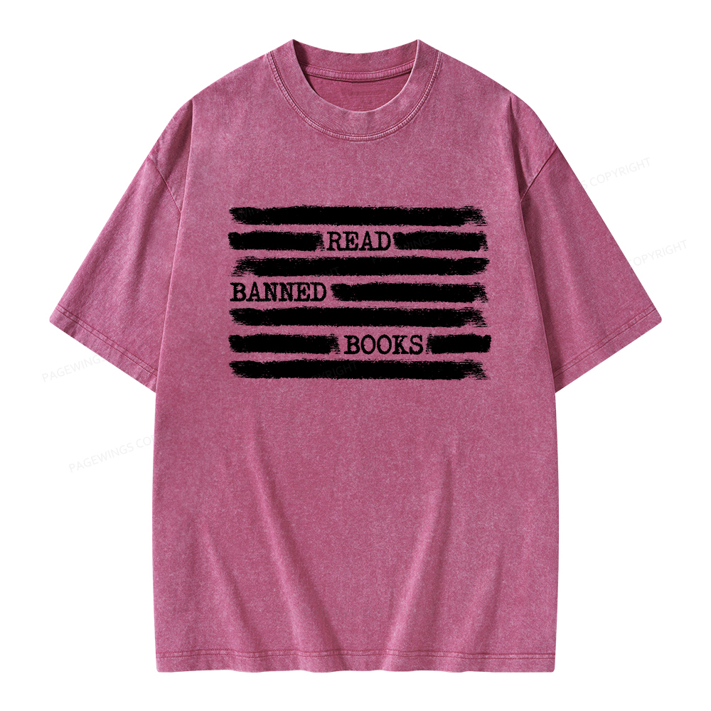 Pagewings Read Banned Books Bookworm Librarian Unisex Washed T-shirt