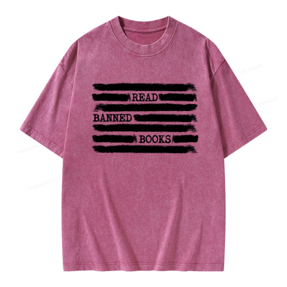Pagewings Read Banned Books Bookworm Librarian Unisex Washed T-shirt