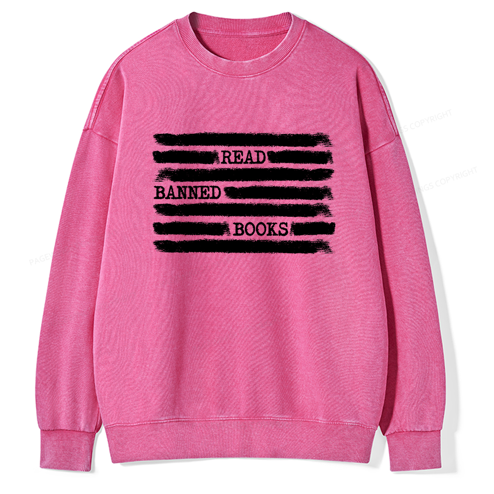 Pagewings Read Banned Books Bookworm Librarian Unisex Washed Sweatshirt
